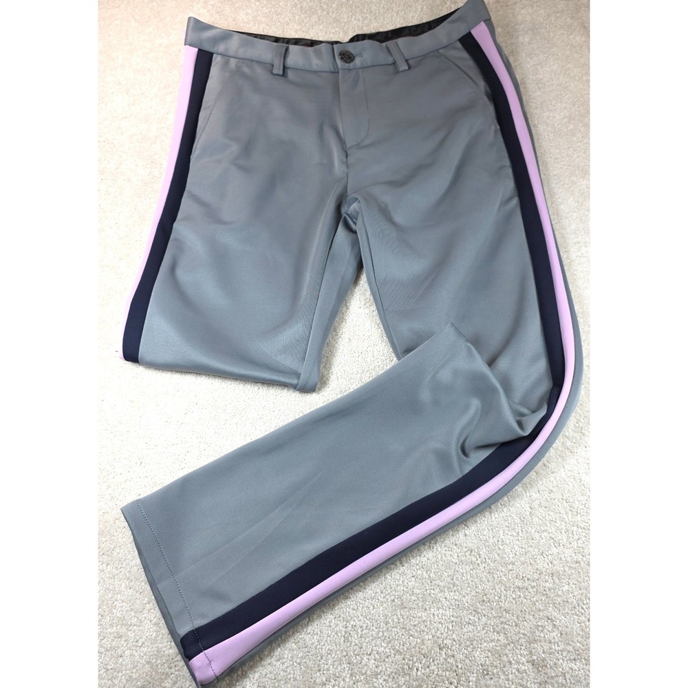 Stacy Adams Pants Mens M Gray Stripe Stretch Slim Dress Athleisure Modern Flat